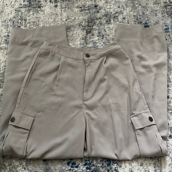 NUON high waist wide leg cropped Tanya pants light tan Sz 28 pants new - Picture 12 of 16